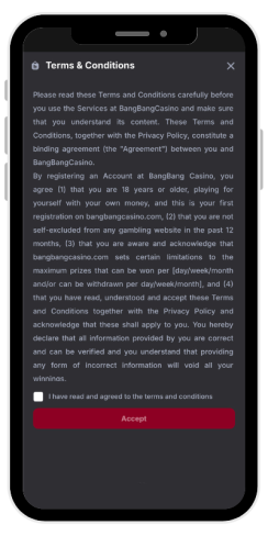 How step 2 of registration in an online casino Bang Bang looks