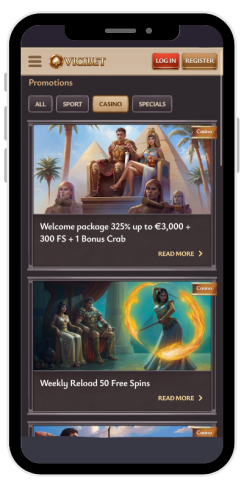 What the bonuses page in an online casino Vicibet looks like