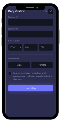 How step 2 of registration in an online casino Betstorm looks
