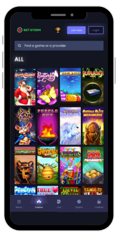 How the game catalog in an online casino Betstorm looks