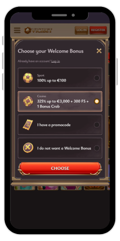 What step 1 of registration in an online casino Vicibet looks like