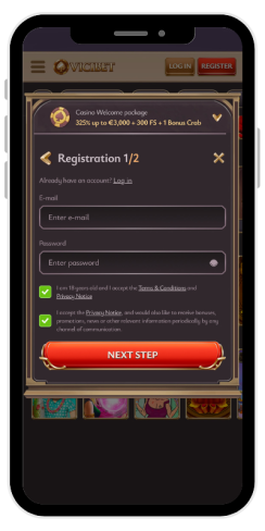 What step 2 of registration in an online casino Vicibet looks like
