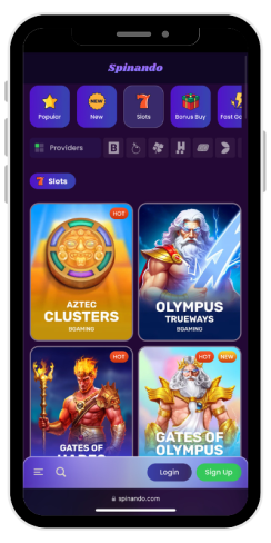 What the game catalog in an online casino Spinando looks like