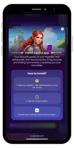 What the mobile app of the online casino Spinando looks like