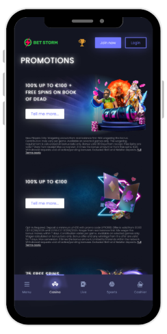 How the bonuses page in an online casino Betstorm looks