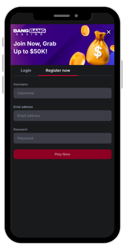 How step 1 of registration in an online casino Bang Bang looks