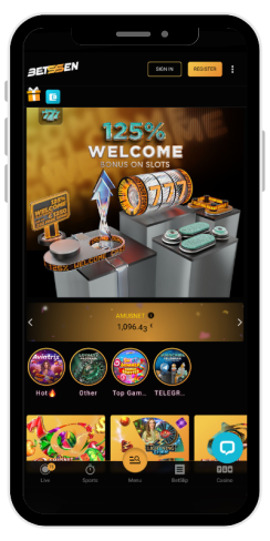 How the homepage of an online casino Betssen looks in the mobile version