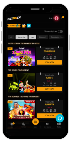 How the tournaments page in an online casino Betssen looks