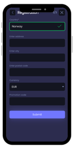 How step 3 of registration in an online casino Betstorm looks