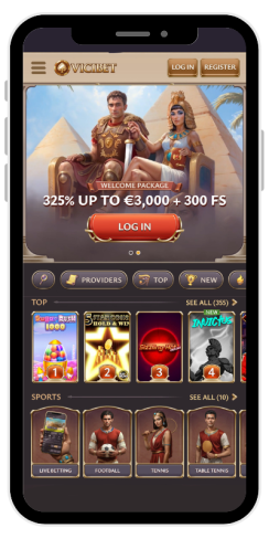 What the homepage of an online casino Vicibet looks like in the mobile version