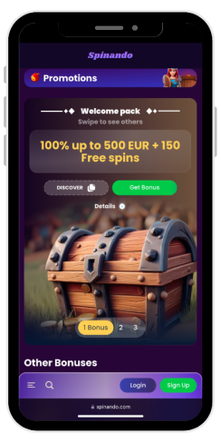 What the bonuses page in an online casino Spinando looks like