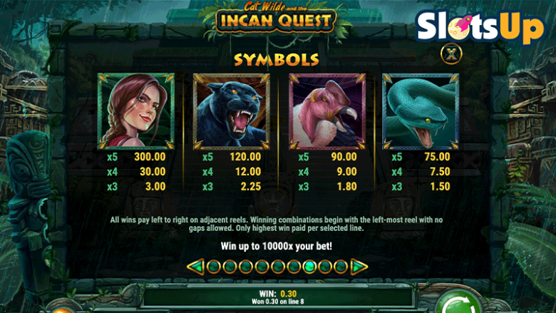 Cat Wilde and the Incan Quest paytable