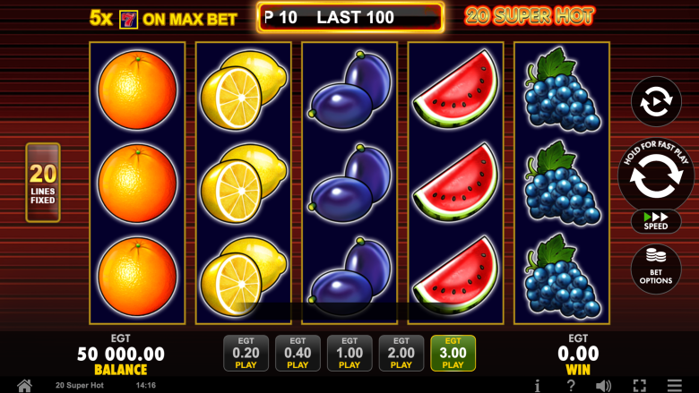 20 Super Hot Main Screen