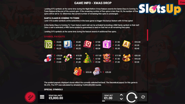 Xmas Drop paytable