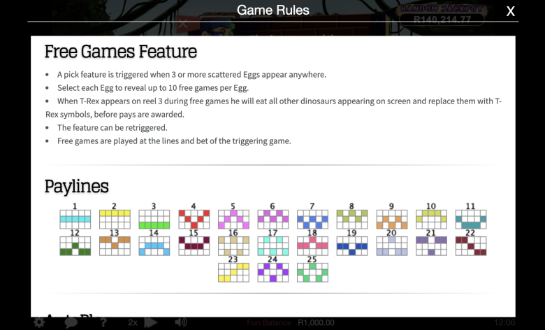 T-Rex Slot Paylines