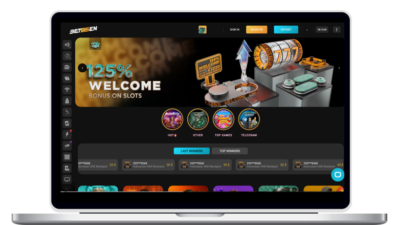 How the homepage of an online casino Betssen looks on desktop