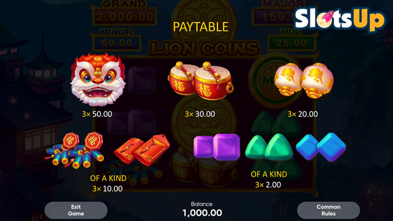 Lion Coins paytable