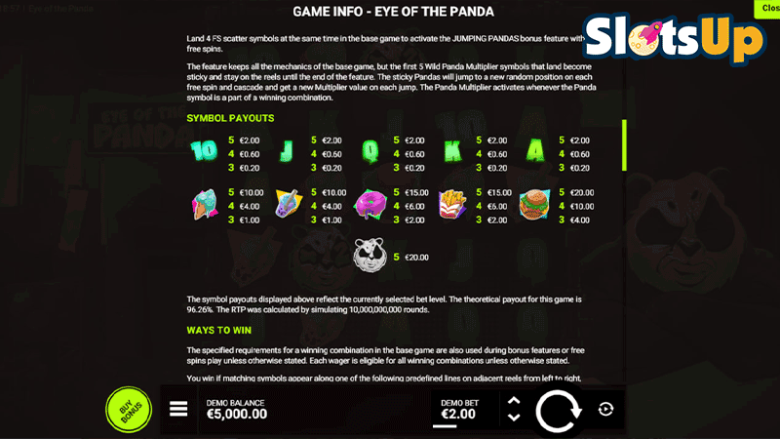 Eye of the Panda paytable
