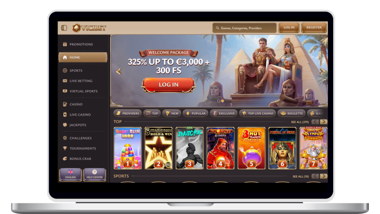 What the homepage of an online casino Vicibet looks like on desktop