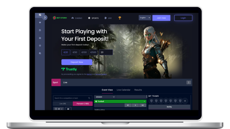 How the homepage of an online casino Betstorm looks on desktop