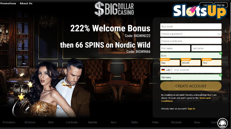 Bet Big Dollar Online Casino Home Page