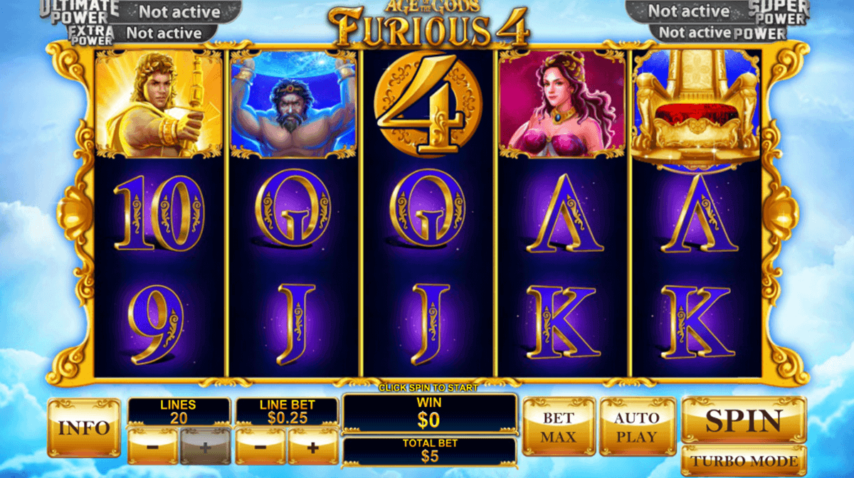 Playtech's Age of The Gods Furious 4 has 20 pay lines over 5 reels of 3 rows.It is part of a series of slots that replaced the developers Marvel series.Slots Directory5/5.Elâzığ