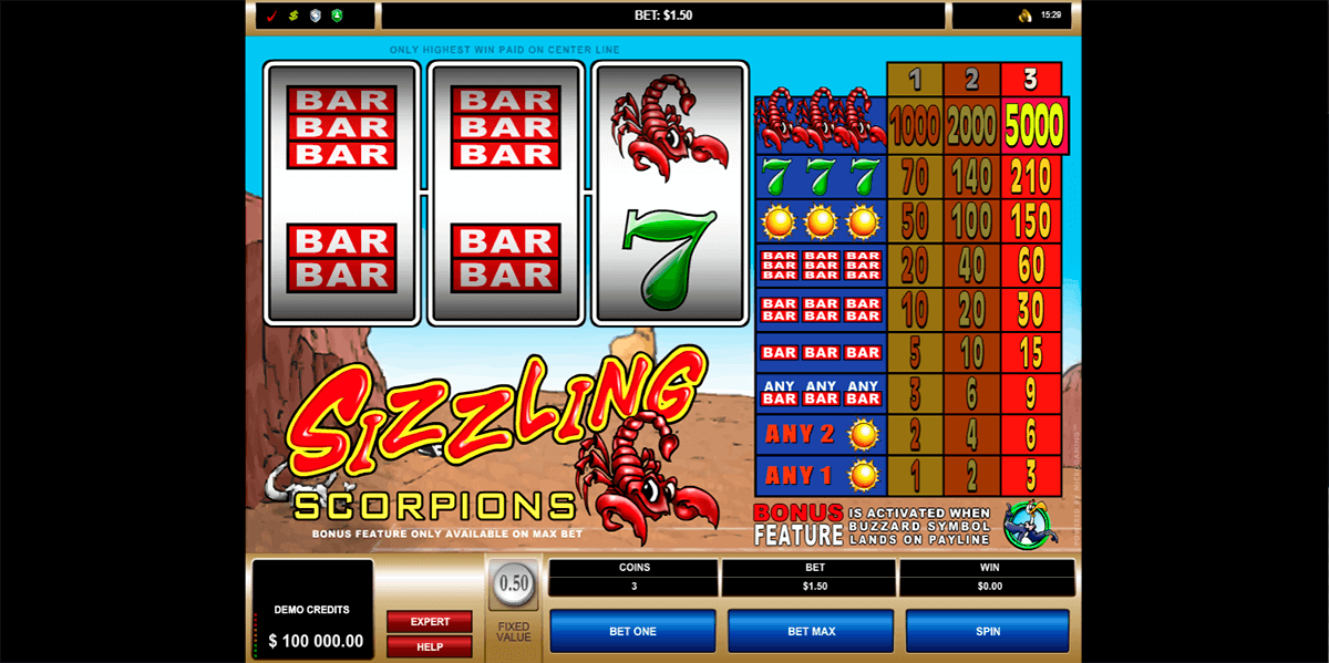 sizzling scorpions microgaming casino slots 